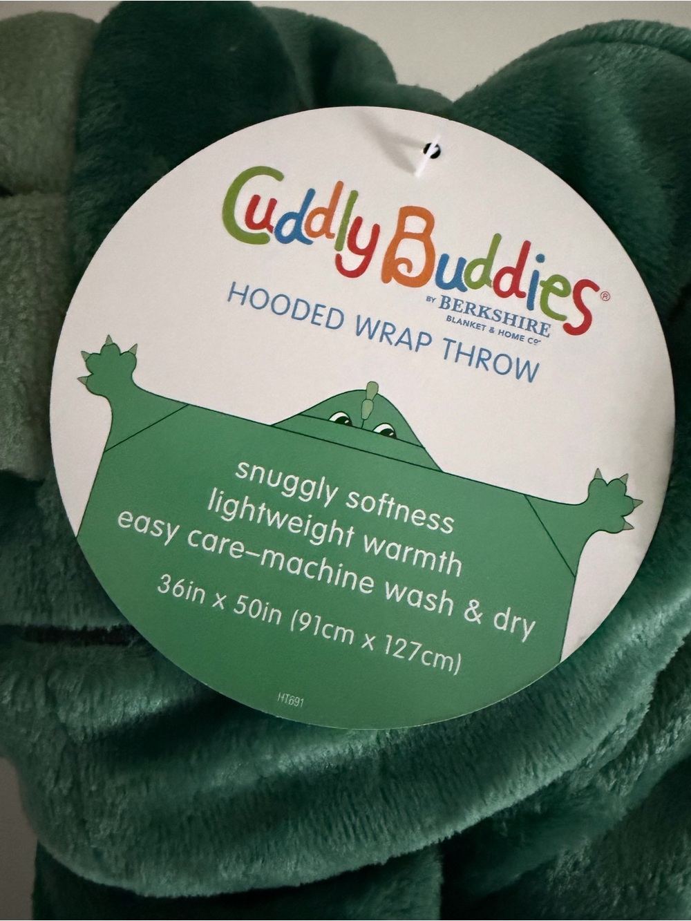 Berkshire Blanket Cuddly Buddies Hooded Wrap Throw Blanket Green Dinosaur NWT